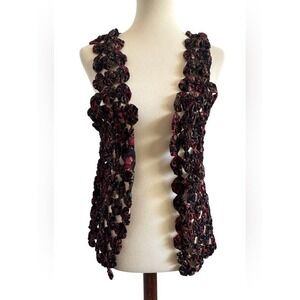Handmade Yo yo Boho Floral Rosette Open Front Festive Patchwork Vest Size Small
